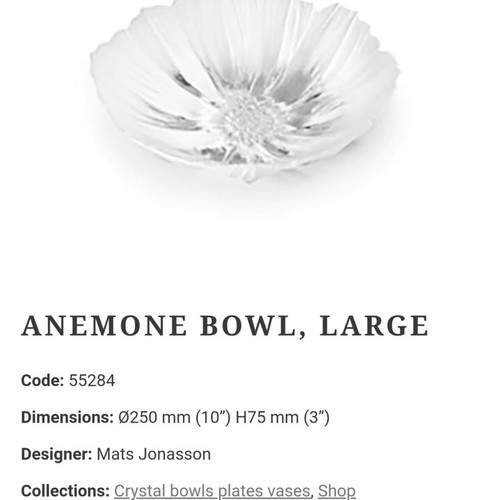 Anemone XL bowl handmade crystal Maleras by Mats Jonasson new