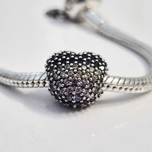 Pandora Clip Heart with Multicolor Zirconia New, Oxidized Silver 925