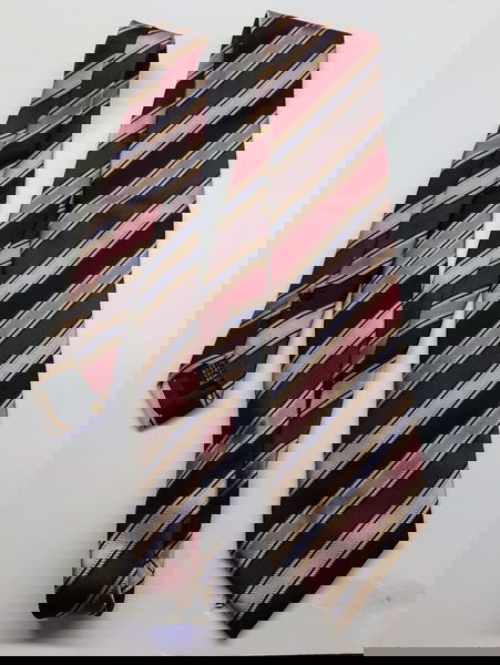 Ermenegildo Zegna Striped Silk Tie - Burgundy, Silver & Gold