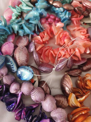 Jewelry making materials like new, shell chips, plastic and resin beads