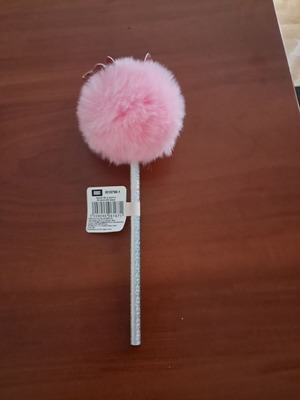 Girls' pencil new with pink pompom and silver surface