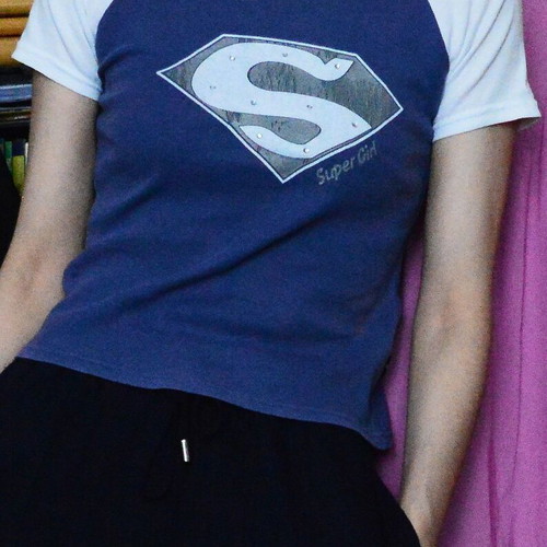 Vintage Y2K Supergirl Raglan Top used, blue and white graphic tee