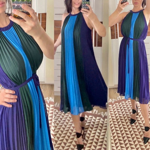 Massimo Dutti Pleated Halter Dress new, blue and green, sizes M and L
