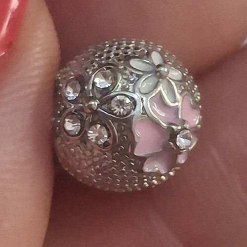 Charm for bracelets with pink and white flowers, like new