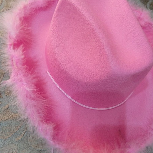 Pink cowboy hat with feathers
