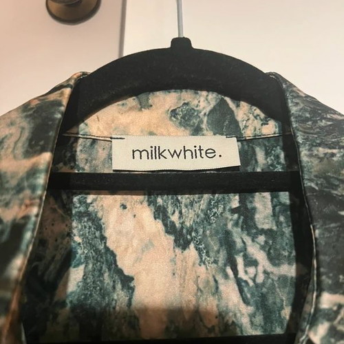 Milkwhite set like new, satin texture, beige and green