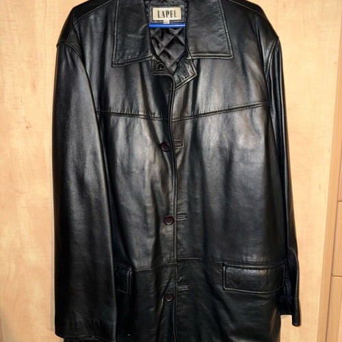 Vintage Black Leather Coat Lapel XXL like new