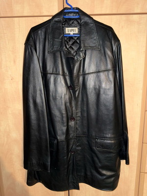 Vintage Black Leather Coat Lapel XXL like new