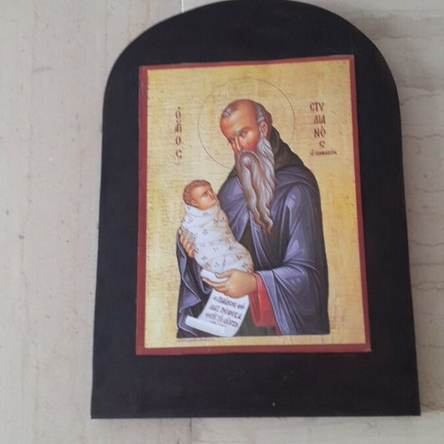 Wooden Icon of St. Stylianos new, decoupage technique