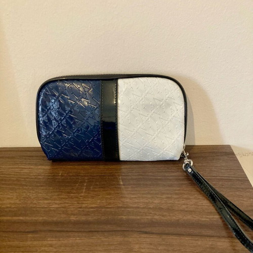 Armani jeans wristlet bag like new, patent leather, black and blue