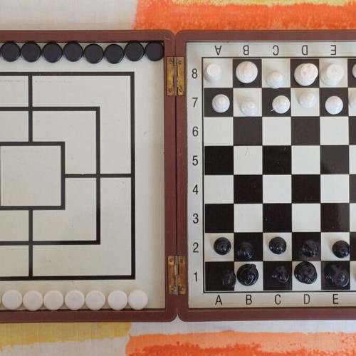 Magnetic travel chess and tic-tac-toe set used, ideal for travel