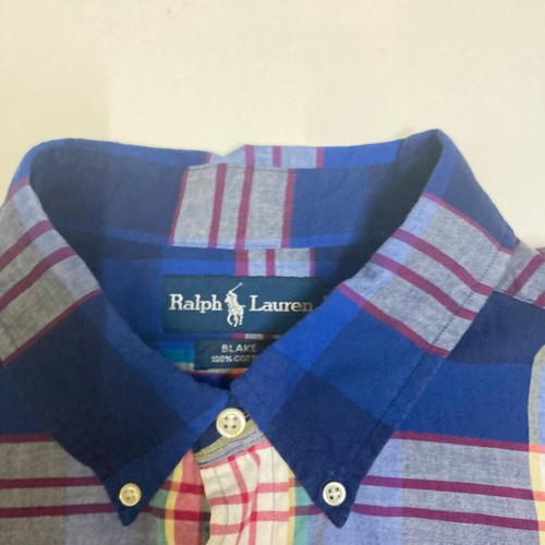 Ralph Lauren Fun Oxford Long Sleeve Shirt XXL, blue red blocked with green pony