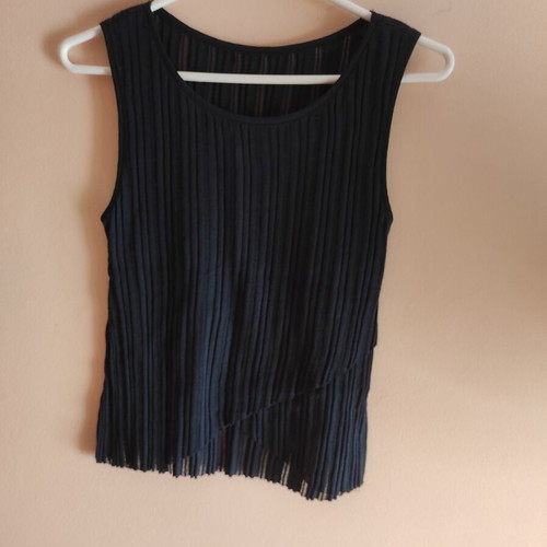 Mango cotton rib blue blouse like new with asymmetrical hem