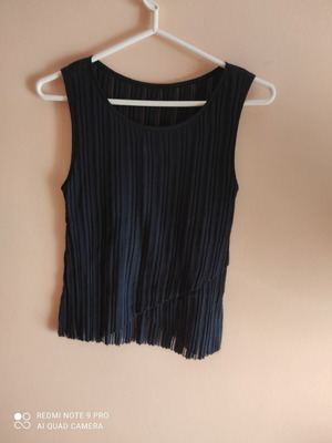 Mango cotton rib blue blouse like new with asymmetrical hem