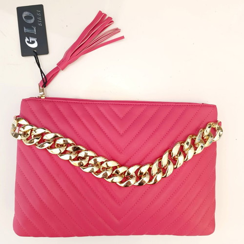 Fuchsia Envelope Bag with Gold Chain and Embossed Texture new