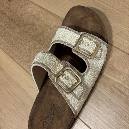 Summer slippers size 39 with stones, new, white