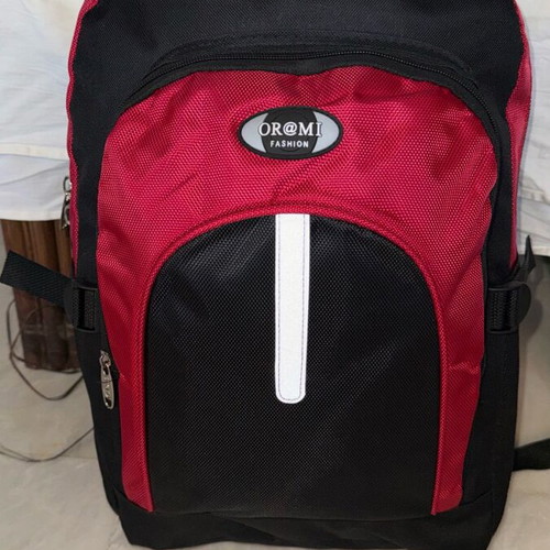 Backpack new with safety strip, black and red
