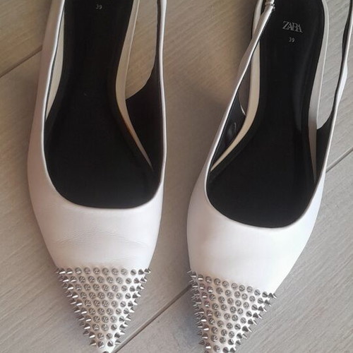Zara leather ballerinas white cream, like new, size 39