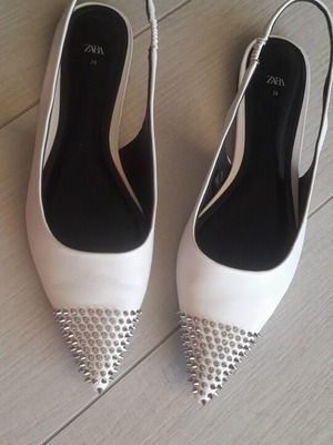 Zara leather ballerinas white cream, like new, size 39