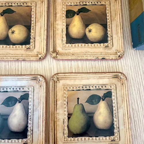 Pimpernel Vintage Coaster Set of 6 with Pear Design by Cristin Atria like new
