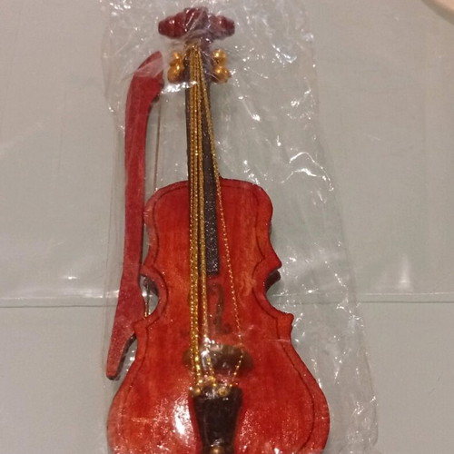 Handmade wooden violin ornament 2 pieces new