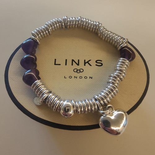 Links of London Sterling Silver Sweetie Bracelet with Amethyst Hearts