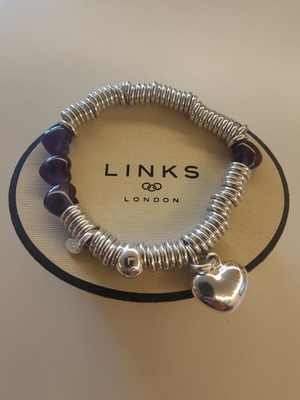 Links of London Sterling Silver Sweetie Bracelet with Amethyst Hearts