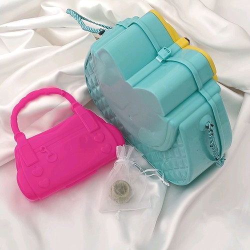 Kids bags set used, pink and turquoise with bows