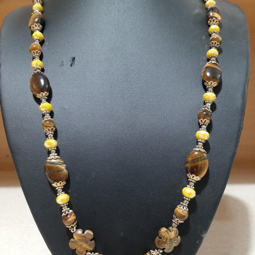 Necklace with tiger eye and Austrian crystals in 925 silver new