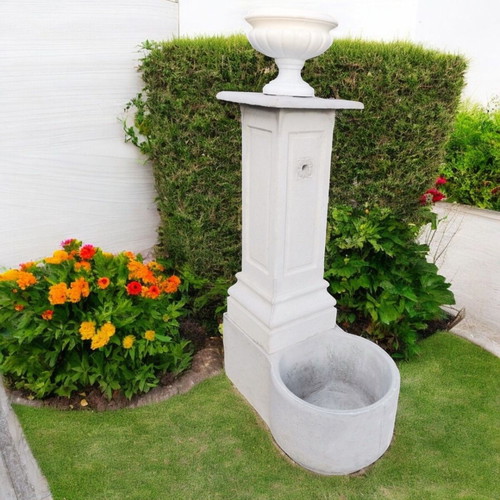 Selena Concrete Garden Fountain with White Planter