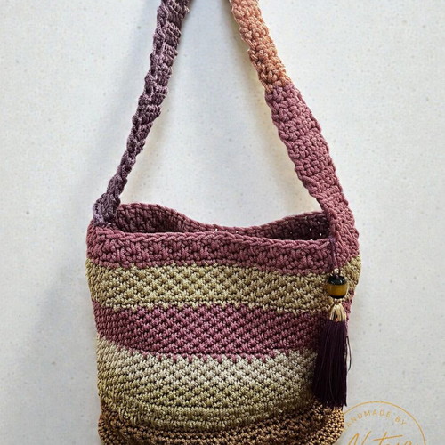 Handmade knitted shoulder bag new in pink, beige and earthy tones