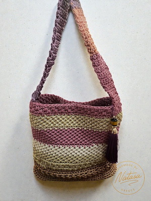 Χειροποίητη πλεκτή τσάντα ώμου καινούργια σε ροζ, μπεζ και γήινες αποχρώσεις