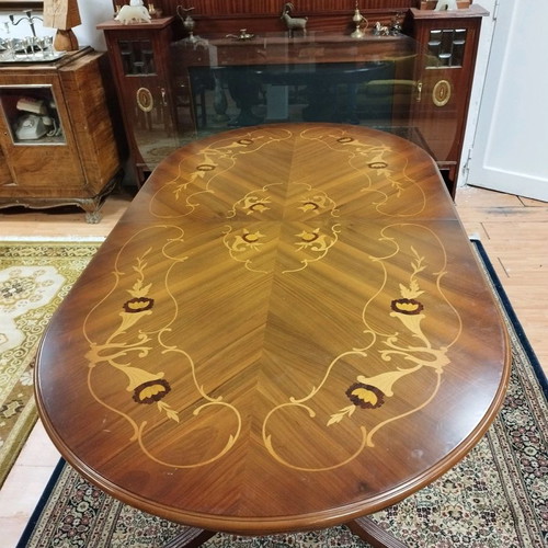 Marqueterie dining table set used with eight chairs
