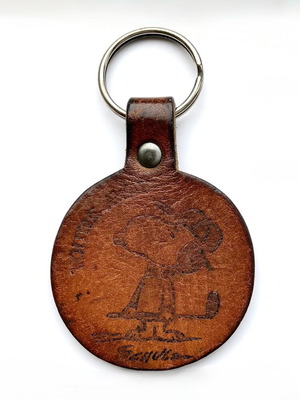Snoopy Peanuts δερμάτινη κλειδοθήκη vintage 1970s μεταχειρισμένη, καφέ