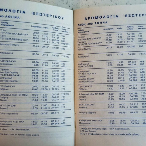 Olympic Airlines Summer Timetable 1986 like new, 2nd Edition