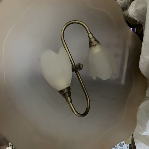 Vintage lamp light used, glass with beige shade