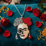 Frida Kahlo handmade necklace with Miyuki beads and stainless steel chain