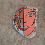 Stone with lineart, tempera painting