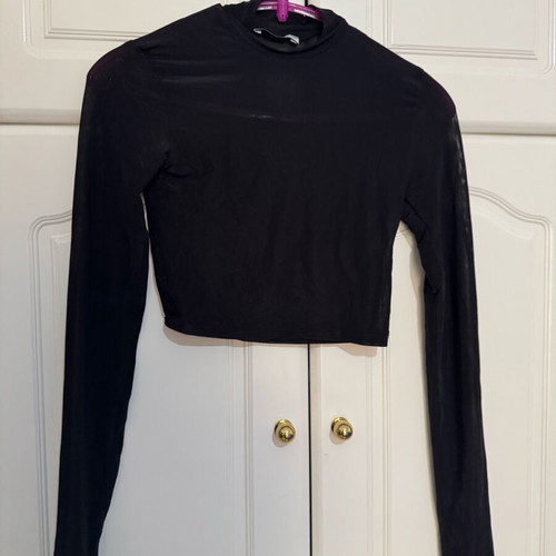 Bershka transparent crop top like new with mock neck black XS