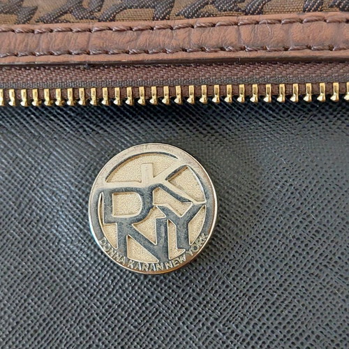 DKNY crossbody bag used, leather and fabric, medium size, brown