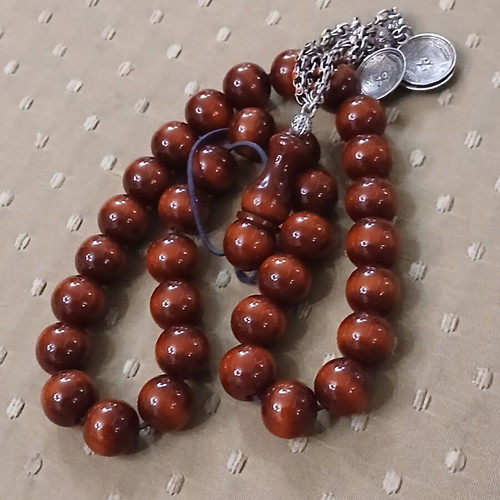 Bakelite Komboloi worry beads used, 33 beads, 1990s Syria