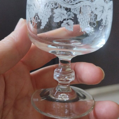 Vintage crystal raki glass with grape design