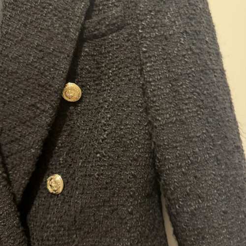 Zara tweed double-breasted blazer black with gold buttons like new