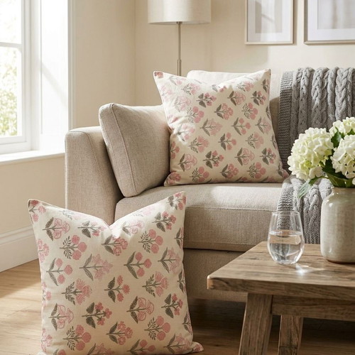 Set of 2 new sofa pillowcases with pink flower pattern 40x40cm