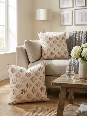 Set of 2 new sofa pillowcases with pink flower pattern 40x40cm