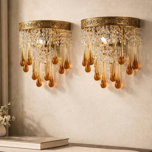 Vintage lighting set used with Murano crystals, chandeliers and wall sconces