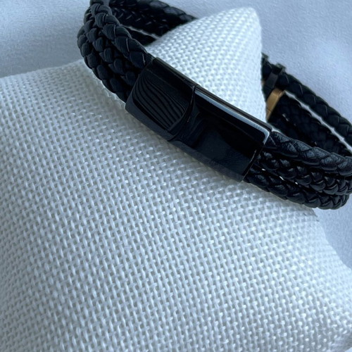 Men's bracelet like new, stainless steel and leather, length 21 cm