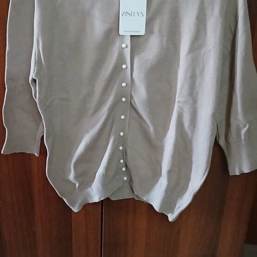 Cardigan with Pearl Buttons, New, Beige, Cashmere Blend, One Size
