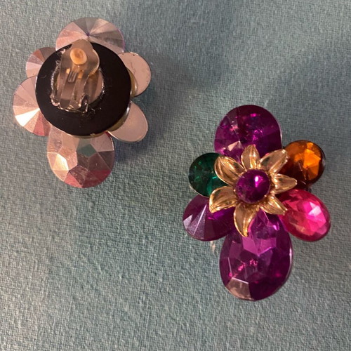 Flower earrings like new, multicolored with acrylic clips