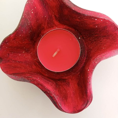 Red Handmade Clay Tealight Candle Holder New